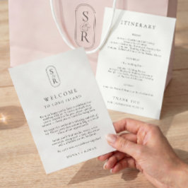 Minimalistiskt bröllopsprogramkort med monogram tack kort