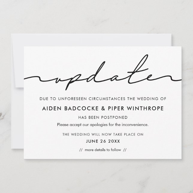 Minimalistiskt bröllopsuppdateringsmeddelande inbjudningar (Framsida)
