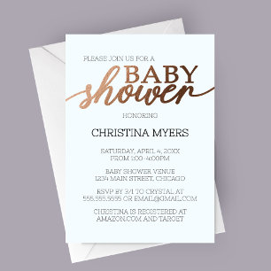 Minimalistiskt brons och Blue Elegant Baby Shower Inbjudningar