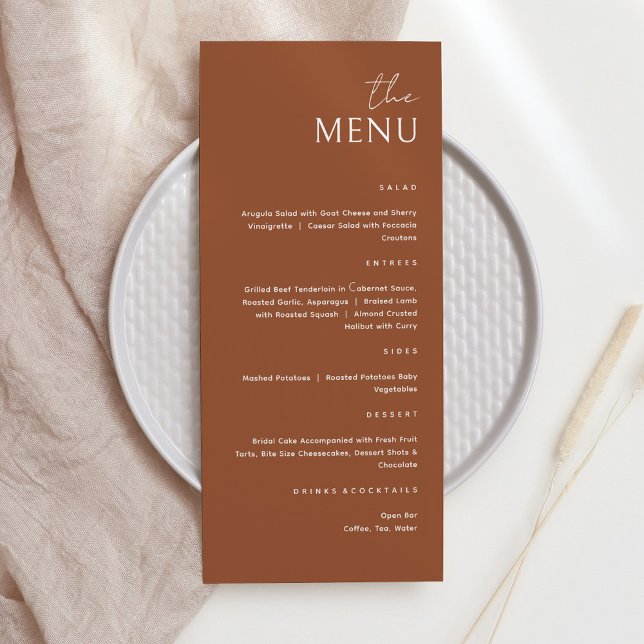 Minimalistiskt Brown Terracotta Menu-kort Meny (Skapare uppladdad)