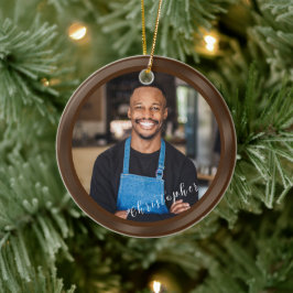 Minimalistiskt brunt foto julgransprydnad keramik