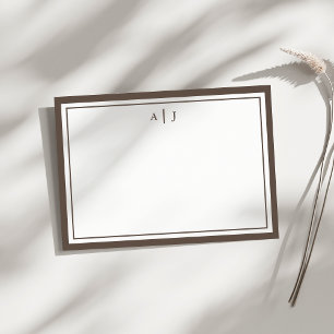 Minimalistiskt brunt två Gräns Monogram Anteckningskort