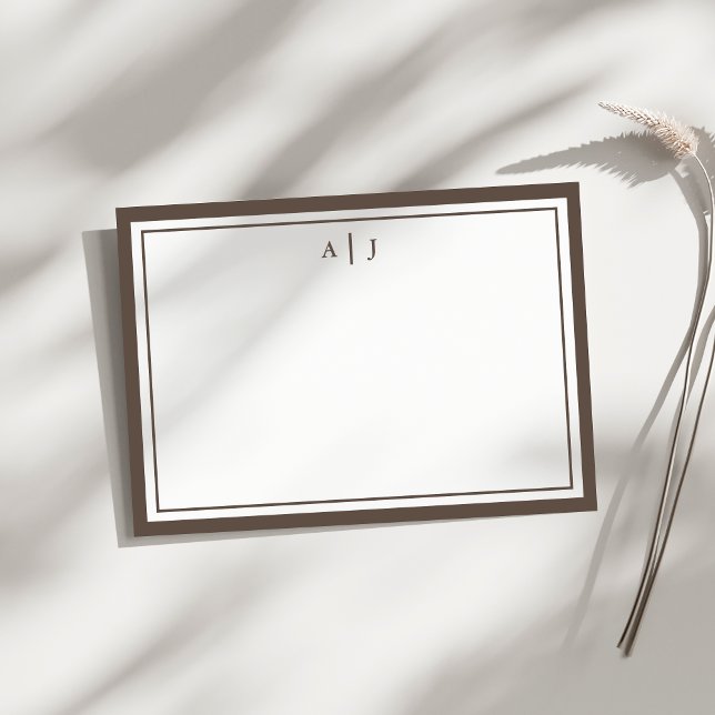 Minimalistiskt brunt två Gräns Monogram Anteckningskort (Skapare uppladdad)