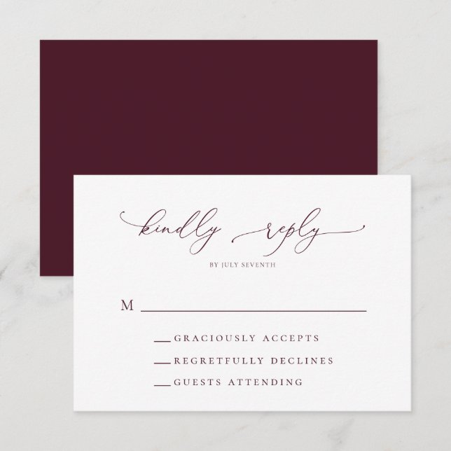 Minimalistiskt Burgundy-Bröllop OSA-kort OSA Kort (Fram/baksida)