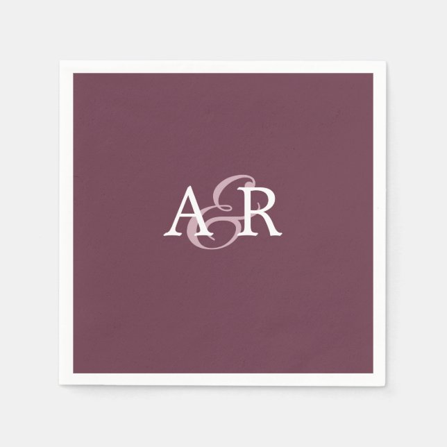 Minimalistiskt Burgundy, första Monogram Bröllop Pappersservett (Framsidan)