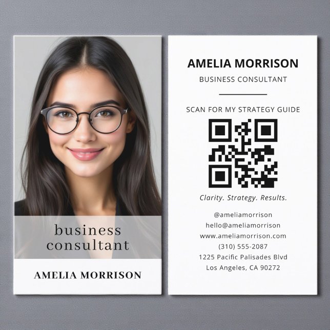 Minimalistiskt Business Consultant QR-kodfoto Visitkort (Skapare uppladdad)