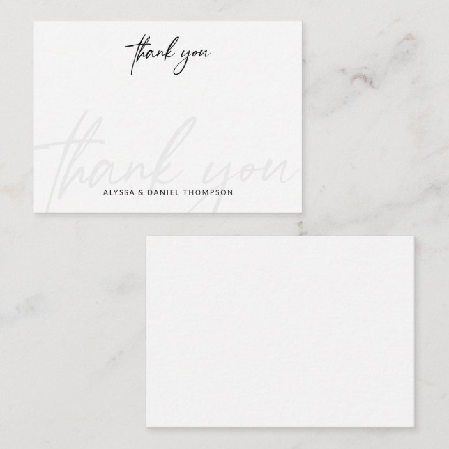 Minimalistiskt calligrafi, enkelt Bröllop tack Anteckningskort (Fram/baksida)