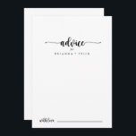 Minimalistiskt Calligraphy Bröllop Advice Card Rådkort<br><div class="desc">Detta minimalistiska telefonjokertecken från bröllop är perfekt för ett rustiskt bröllop. Den enkla och elegant designen har skript av typen klassisk och finare i svartvitt. De här korten är perfekter för bröllop,  möhippa,  babydusch,  studentfest och mycket mer. Anpassa korten med namn från bruden och brudgummen,  blivande föräldrar eller student.</div>