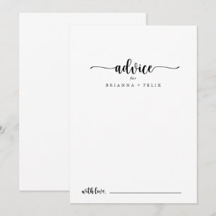 Minimalistiskt Calligraphy Bröllop Advice Card Rådkort