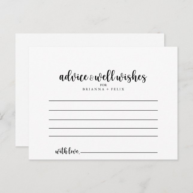 Minimalistiskt Calligraphy Bröllop Advice Card Vykort (Fram/baksida)