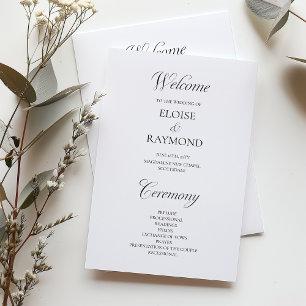Minimalistiskt Calligraphy White-Bröllopsprogram