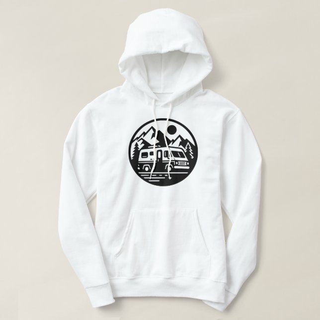 Minimalistiskt Camper Van Äventyr-landskap Hoodie (Design framsida)