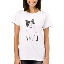 Minimalistiskt Cat Line Art T-Shirt för kvinnor - 