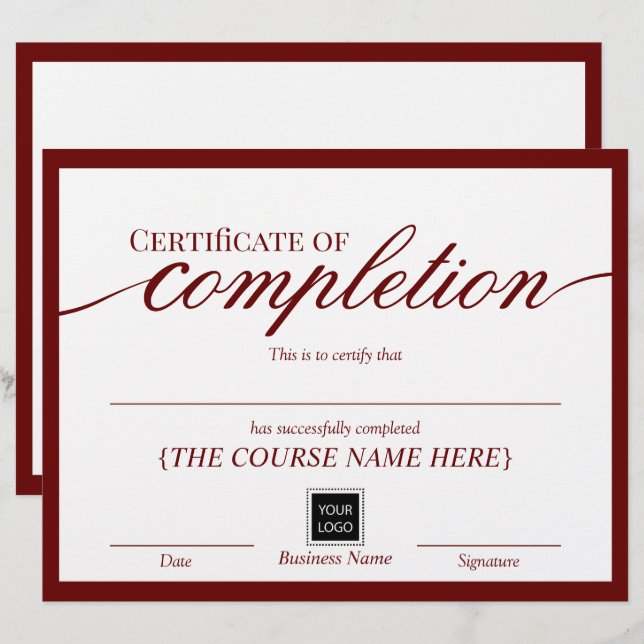 Minimalistiskt certifikat för färdigt rött pris (Fram/baksida)