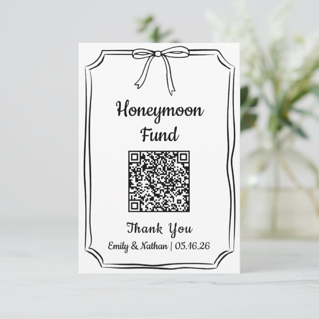 Minimalistiskt Chic Bow Honeymoon Fund QR-kodkort (Stående Fram)