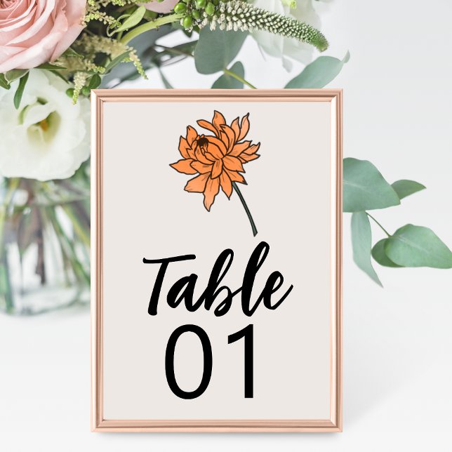Minimalistiskt Chrysanthemum Bröllop Bordsnummer (Skapare uppladdad)
