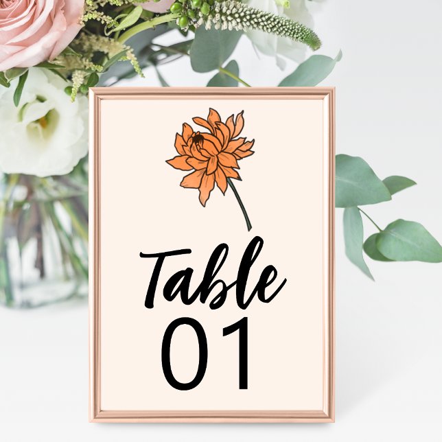 Minimalistiskt Chrysanthemum Bröllop Bordsnummer (Skapare uppladdad)