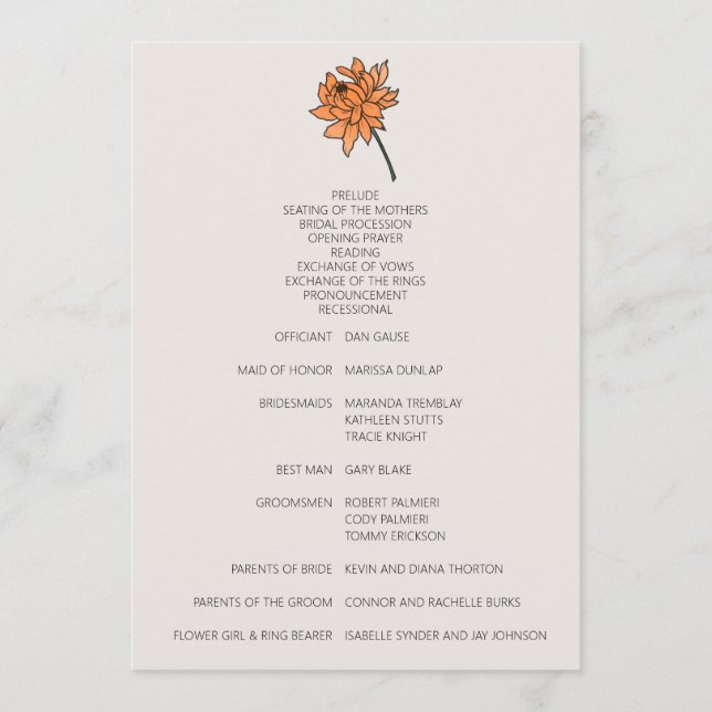 Minimalistiskt Chrysanthemum-Bröllopsprogram Program (Framsida)