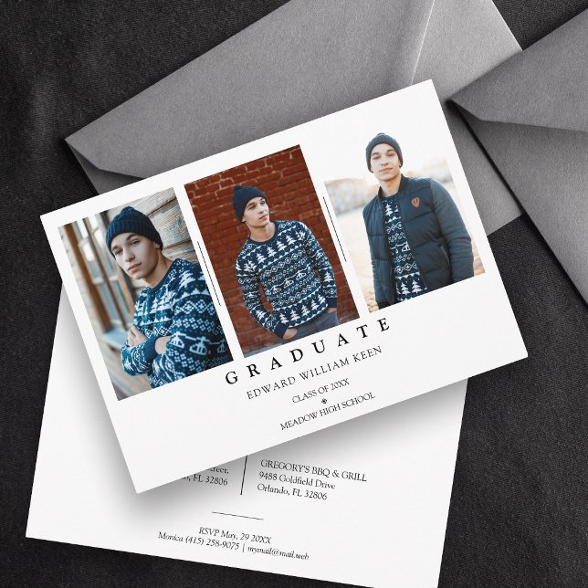 Minimalistiskt Collage 3 Foton Student Studenten Inbjudningar (Skapare uppladdad)