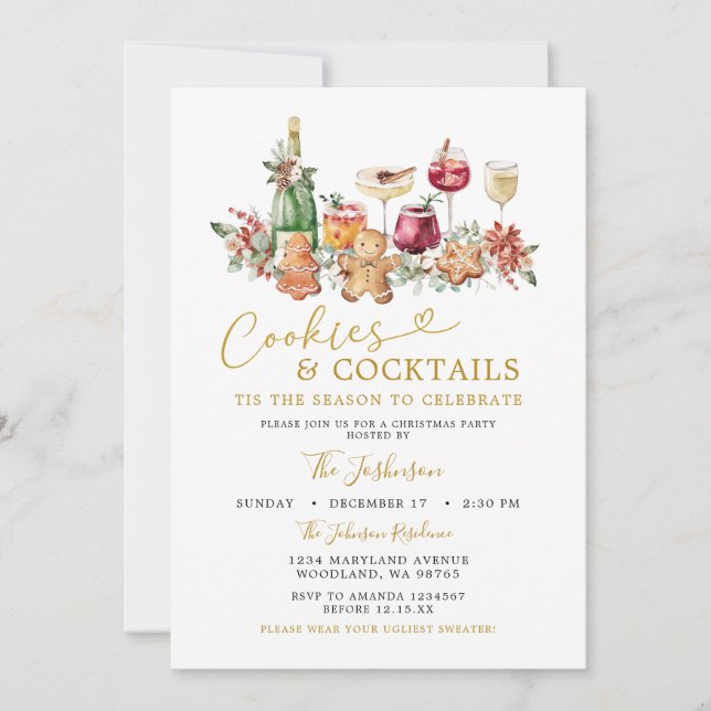 Minimalistiskt Cookies och Cocktail-bergen Party Inbjudningar (Framsida)