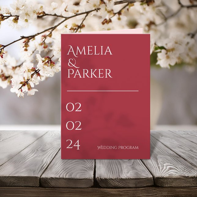 Minimalistiskt Crimson Red Bröllopsprogram Program (Skapare uppladdad)