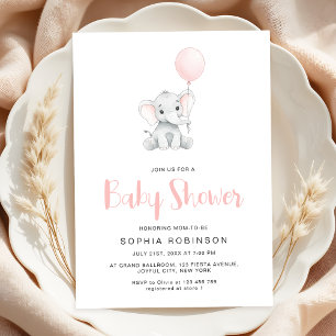 Minimalistiskt cute Elephant Girl Baby Shower Inbjudningar