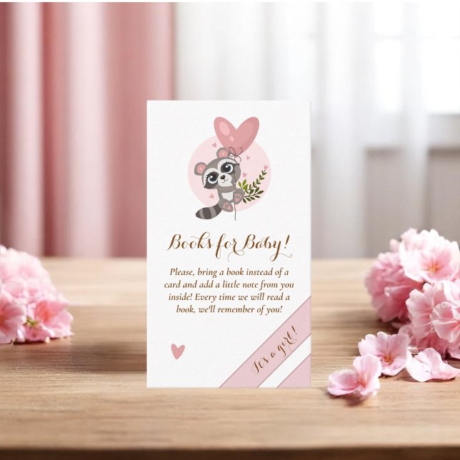 Minimalistiskt cute Raccoon Baby Shower Bokar för  Tilläggskort (Minimalist Cute Raccoon Baby Shower Books for Baby Enclosure Card)