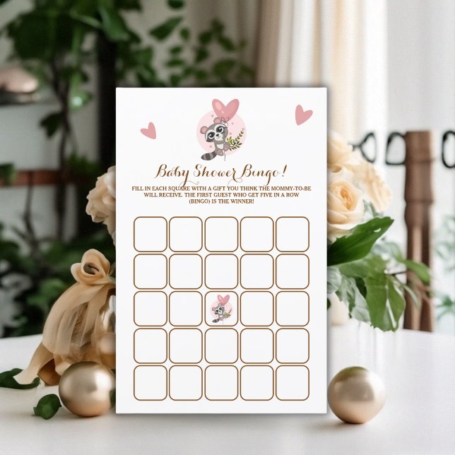 Minimalistiskt cute Raccoon Baby Shower Game Bingo (Minimalist Cute Raccoon Baby Shower Game Bingo)
