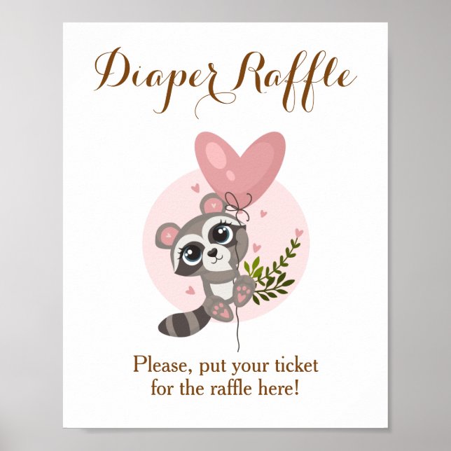 Minimalistiskt cute Raccoon Baby Shower Raffle Poster (Framsidan)