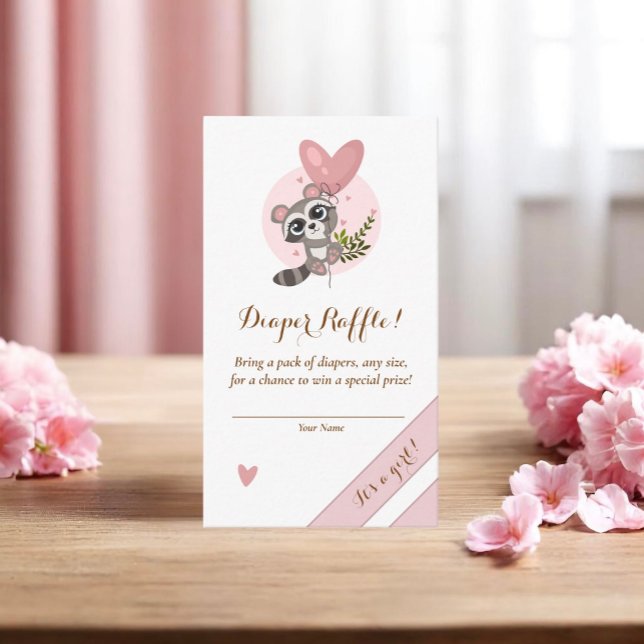 Minimalistiskt cute Raccoon Baby Shower Raffle Tilläggskort (Minimalist Cute Raccoon Baby Shower Diaper Raffle Enclosure Card)