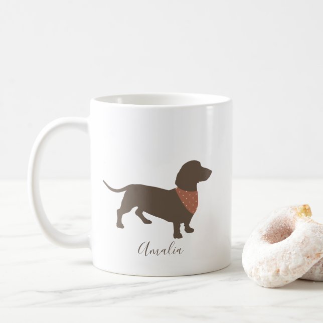Minimalistiskt Dachshund Silhouette med hund namn Kaffemugg (Med munk)