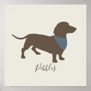 Minimalistiskt Dachshund Silhouette med hund namn Poster
