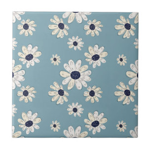 Minimalistiskt Daisy Blommönster (2) Kakelplatta