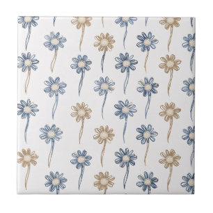 Minimalistiskt Daisy Blommönster (5) Kakelplatta