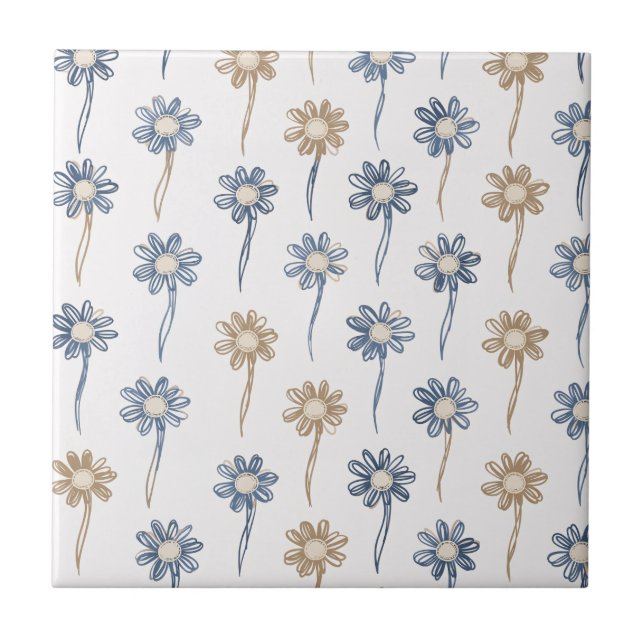 Minimalistiskt Daisy Blommönster (5) Kakelplatta (Framsidan)