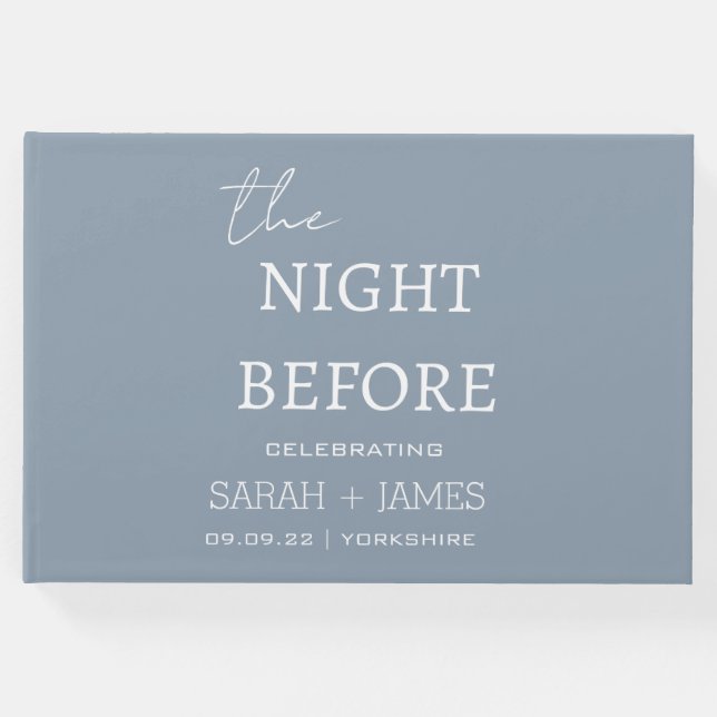 Minimalistiskt dammblått natten före Bröllop Gästböcker (Framsida)