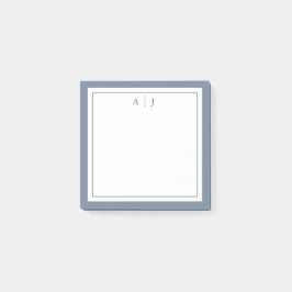 Minimalistiskt dammblått två Gräns-monogram Post-it Block