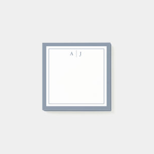 Minimalistiskt dammblått två Gräns-monogram Post-it Block