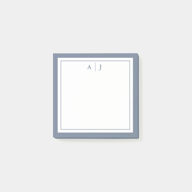 Minimalistiskt dammblått två Gräns-monogram Post-it Block (Framsida)