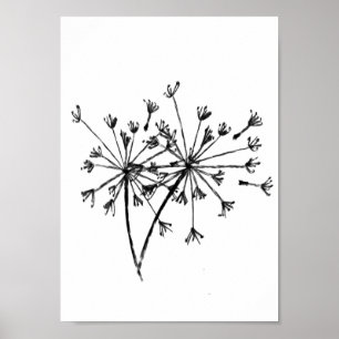 Minimalistiskt Dandelion Digital Sketch Art Black Poster
