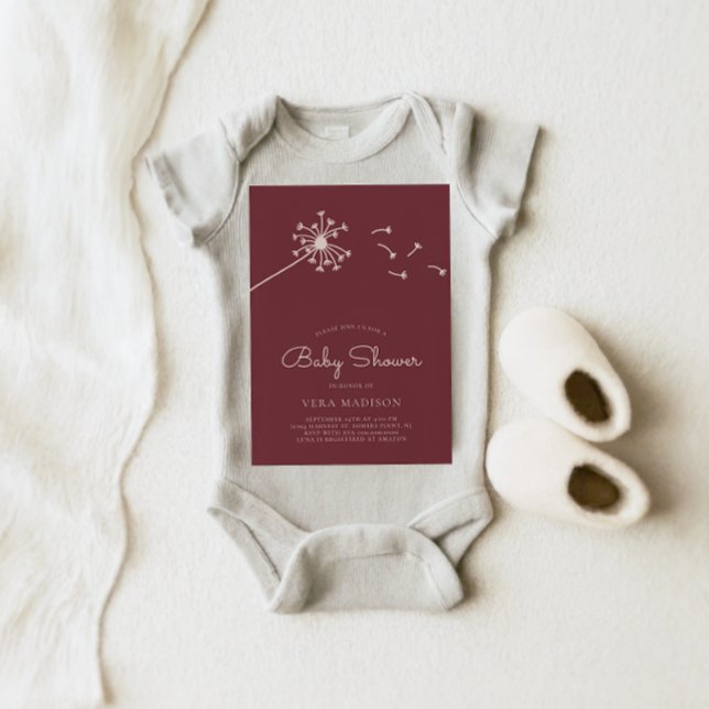 Minimalistiskt Dendelion Maroon Baby Shower Inbjudningar (Skapare uppladdad)