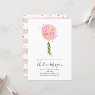 Minimalistiskt Det är en flicka rosa Ballon barndu Inbjudningar