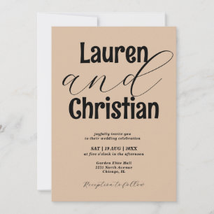 Minimalistiskt djärvt Namn Beige Scripture Bröllop Inbjudningar
