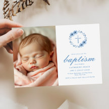 Minimalistiskt Dusty Blue Blommigt Kor Baptism Fot