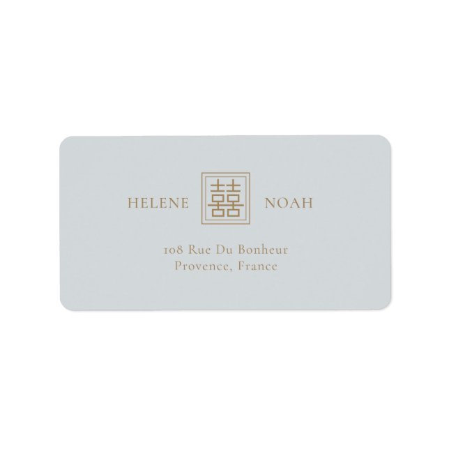 Minimalistiskt Dusty Blue Modern kinesiska Bröllop Adressetikett (Framsidan)