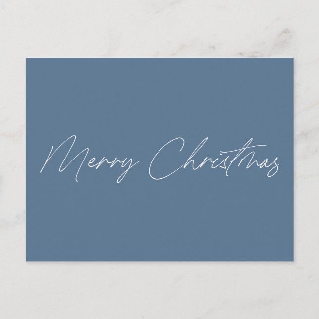 Minimalistiskt Dusty Blue Script Namn God jul Vykort (Framsida)