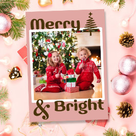 Minimalistiskt Dusty Rosa Brown Julgran Photo Julkort