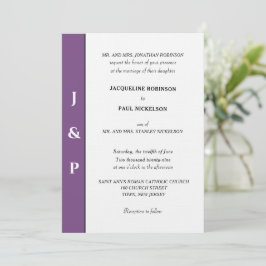 Minimalistiskt Dusty Violet White Monogram Inbjudningar