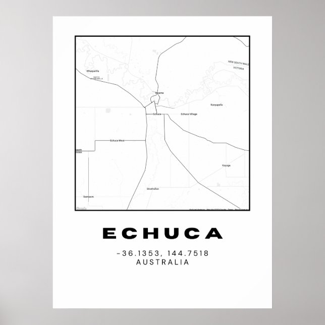 Minimalistiskt Echuca Karta med koordinater | Svar Poster (Framsidan)
