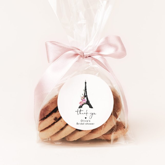 Minimalistiskt Eiffeltorn Paris tema bröllopsdusch Runt Klistermärke (Skapare uppladdad)